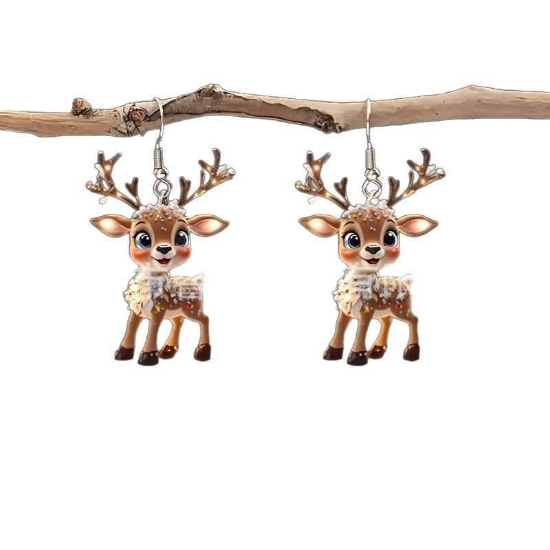 Wholesale Cute Christmas Elk Acrylic 2D Creative Design Holiday Decoration Gift Earrings